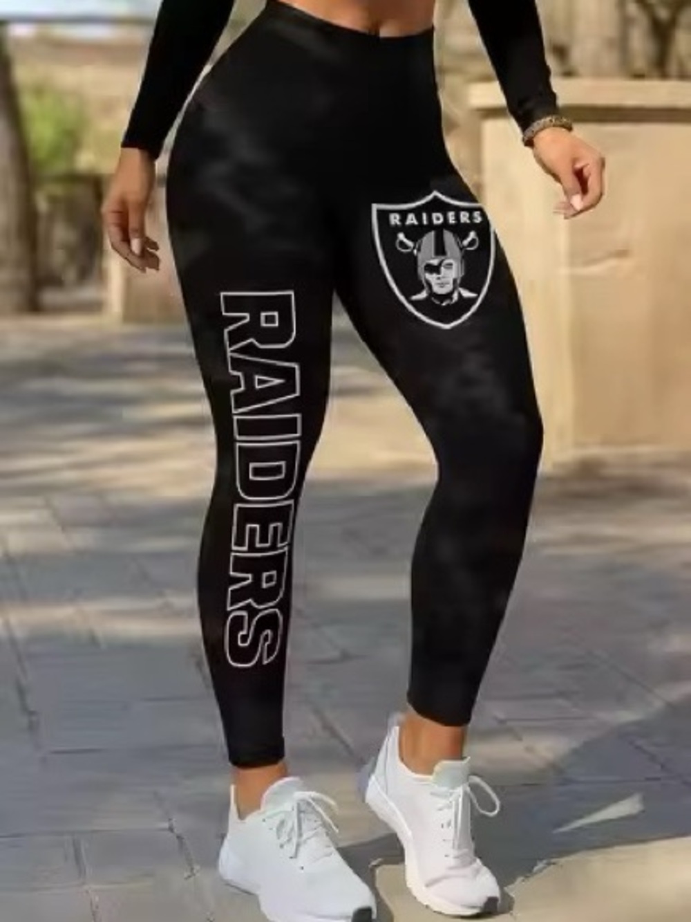 NFL Raiders Black Leggings with White Logos